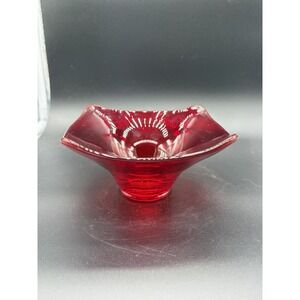 VIking Glass Ruby Red Square Bon Bon Bowl/ Dish MCM 1143 Epic Line 5.75"